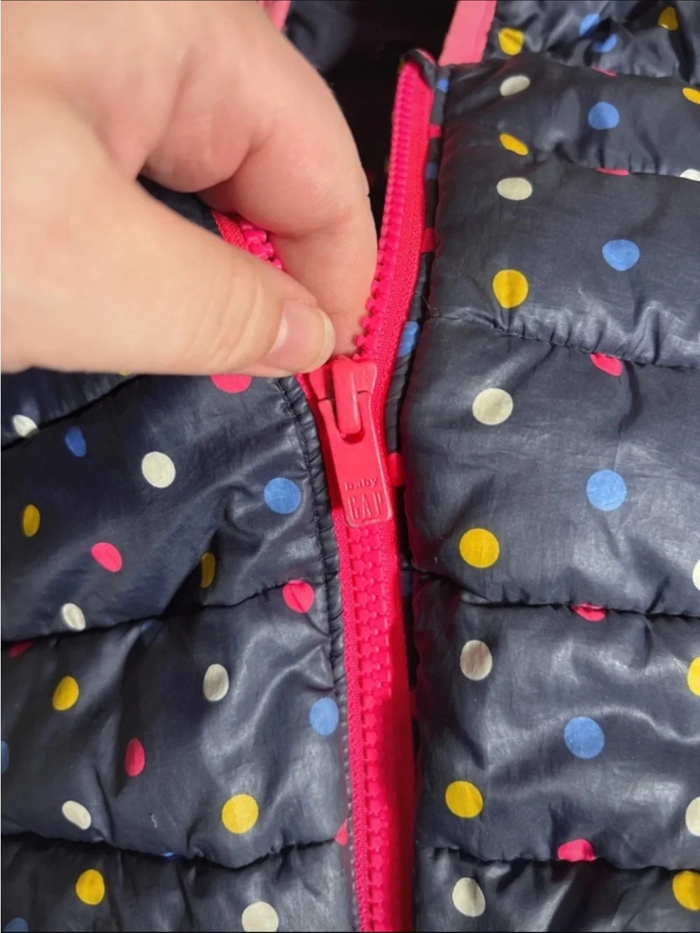Baby Gap Navy Polka Dot Puffer Jacket with Hood and Ears 18M